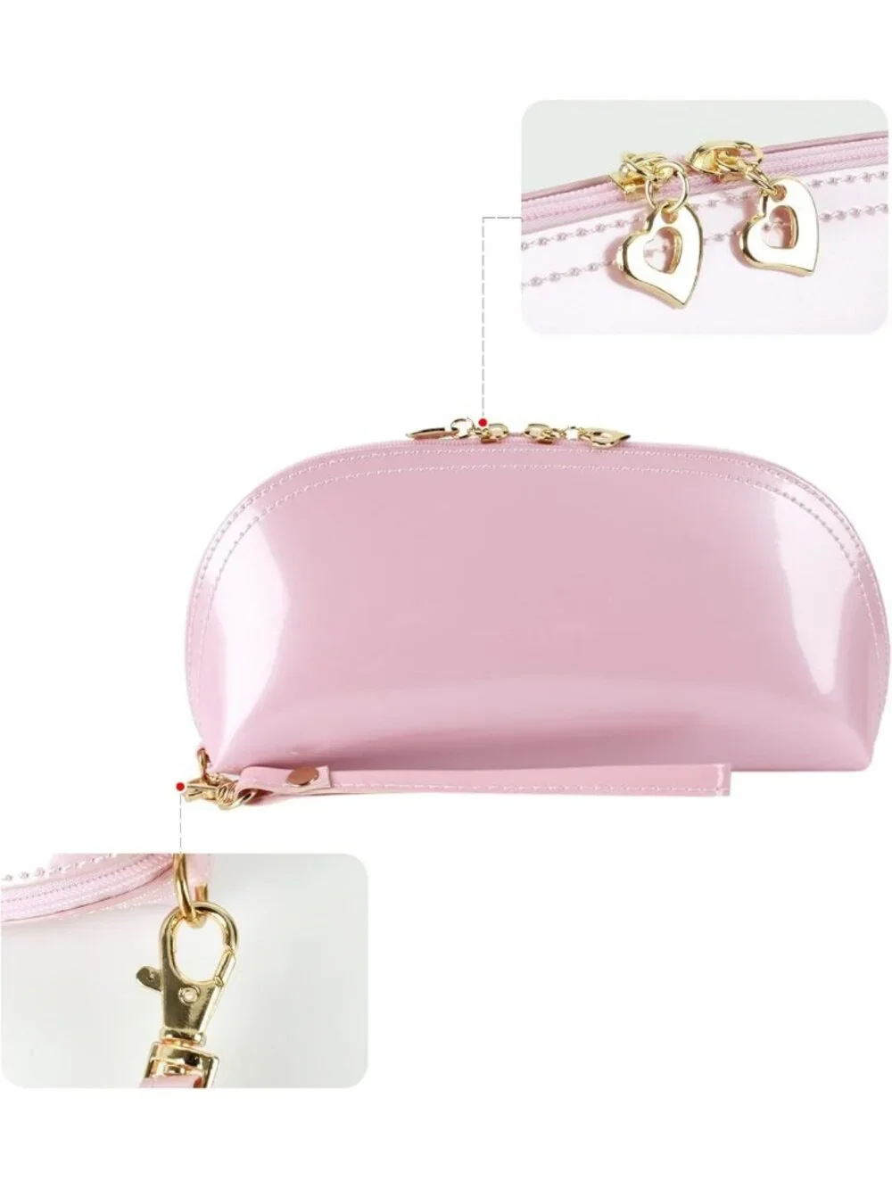 Trendy Pink Patent Leather Makeup Pouch | Cosmetic Bag & Clutch Wristlet